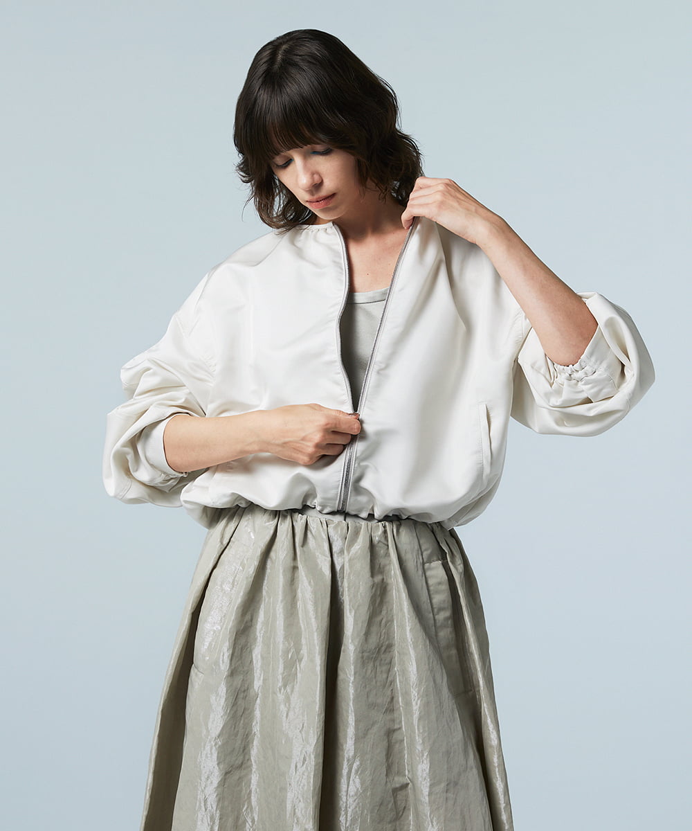 EAUVIRE ノーカラーショートブルゾン ライトグレー