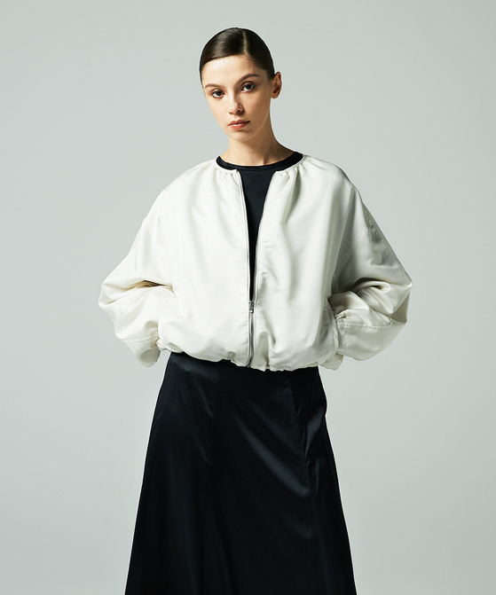 EAUVIRE ノーカラーショートブルゾン ライトグレー