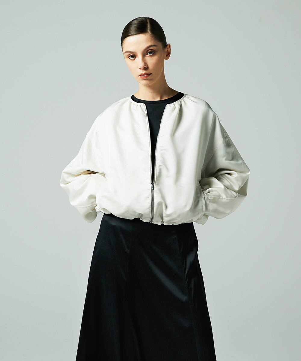 EAUVIRE ノーカラーショートブルゾン ライトグレー