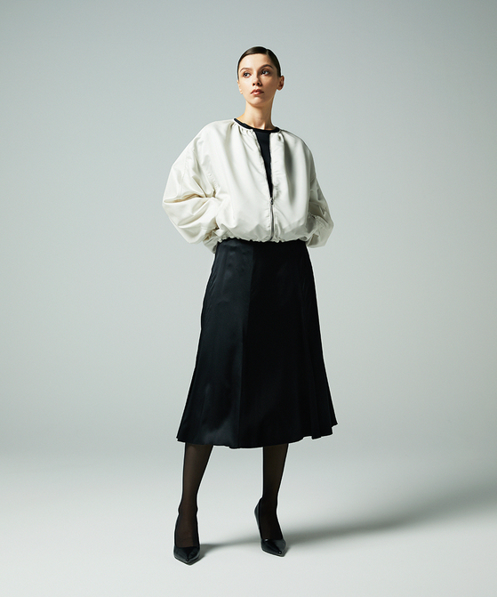 EAUVIRE ノーカラーショートブルゾン ライトグレー