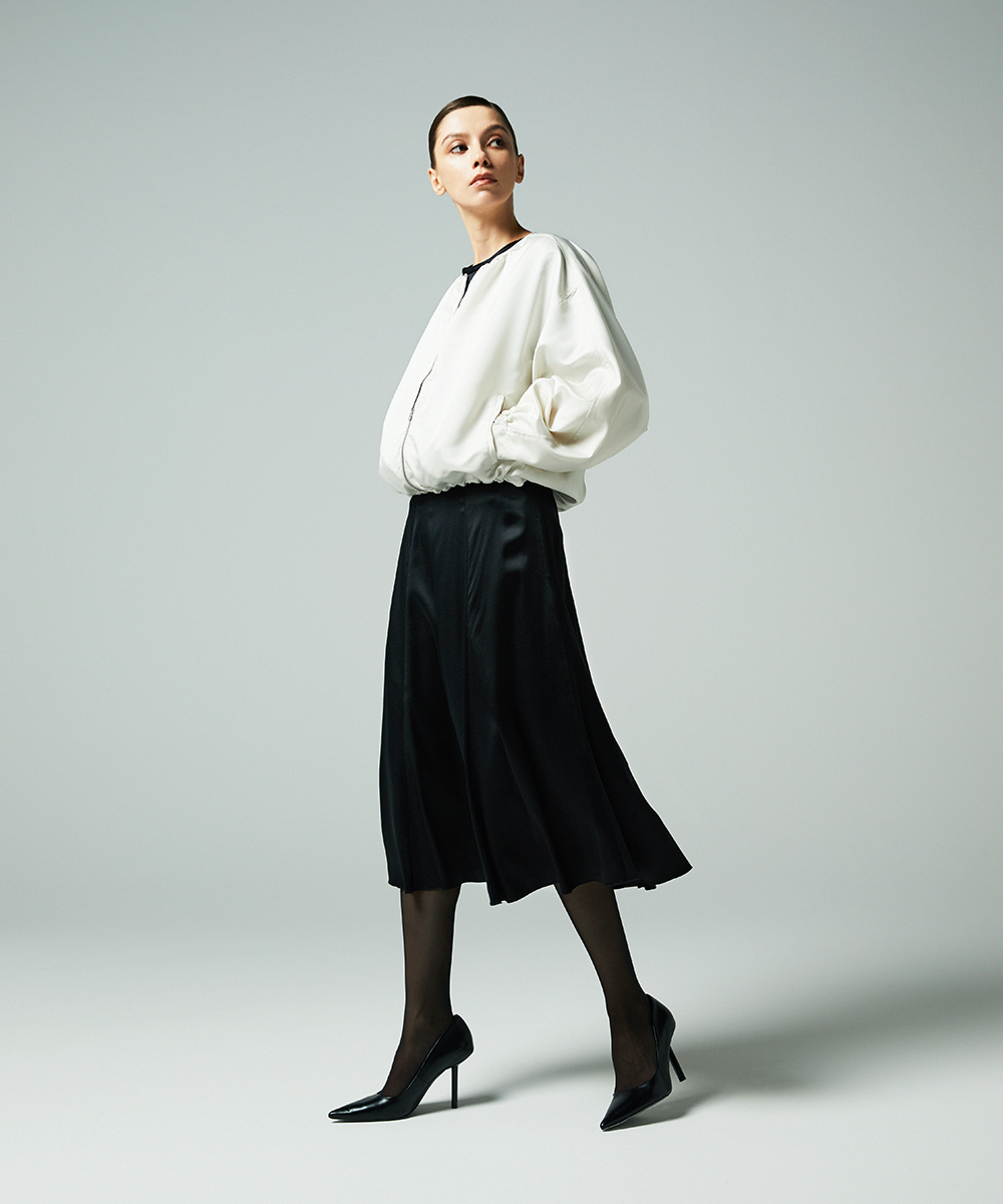 EAUVIRE ノーカラーショートブルゾン ライトグレー