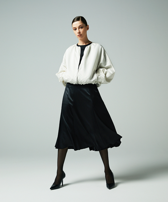 EAUVIRE ノーカラーショートブルゾン ライトグレー