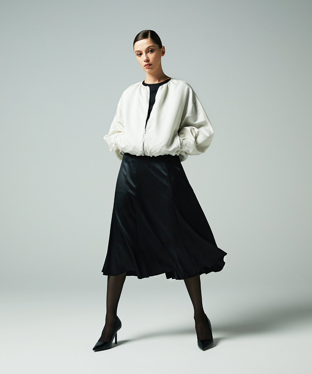 EAUVIRE ノーカラーショートブルゾン ライトグレー