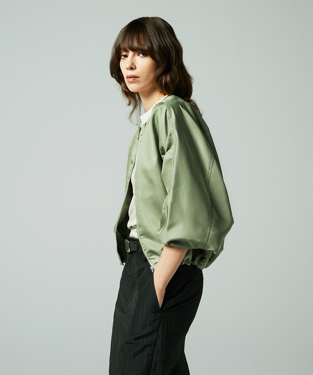 EAUVIRE ノーカラーショートブルゾン ライトグレー