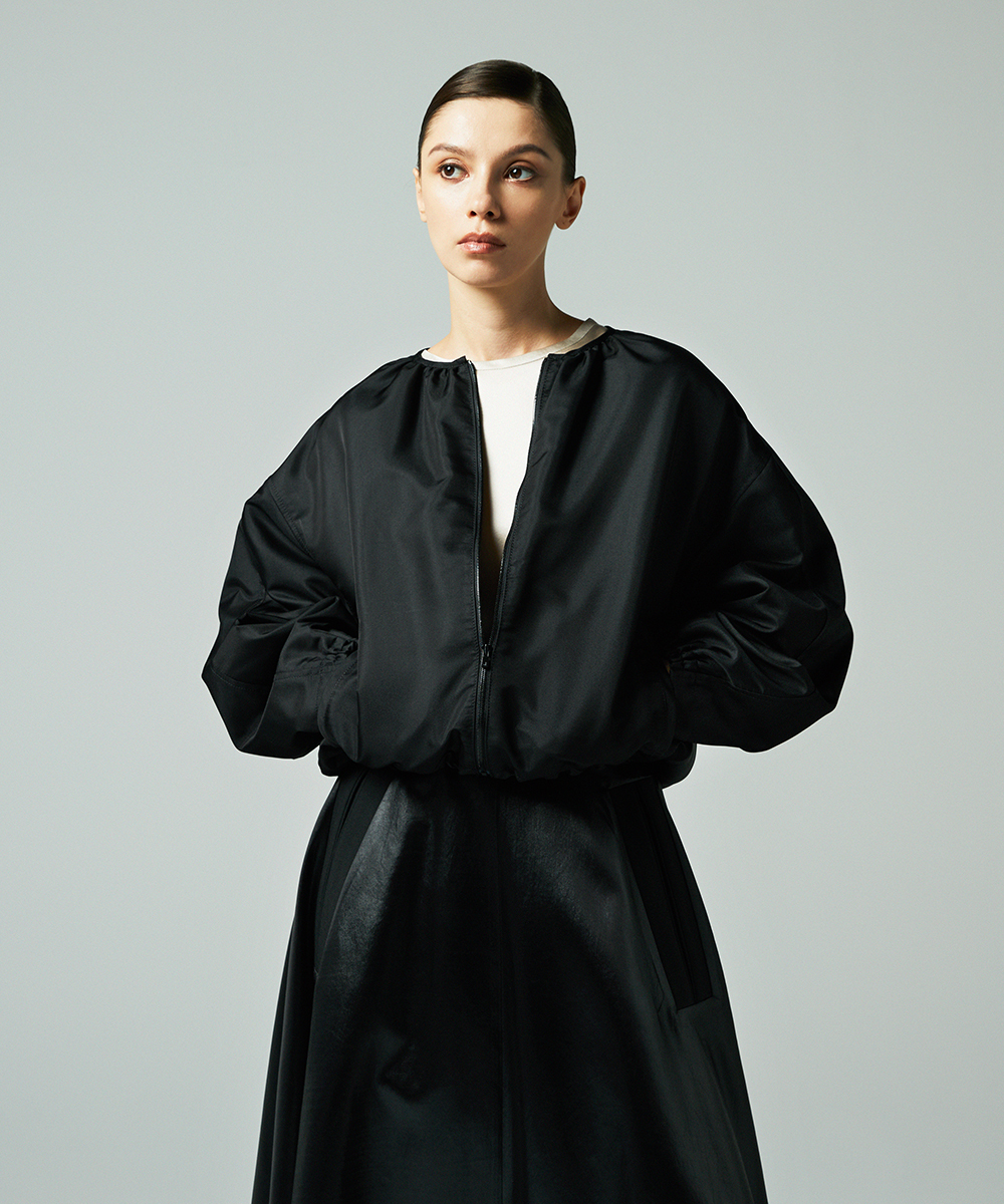 EAUVIRE ノーカラーショートブルゾン ライトグレー