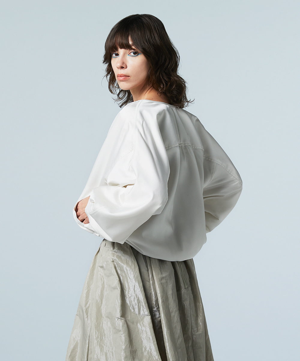 EAUVIRE ノーカラーショートブルゾン ライトグレー