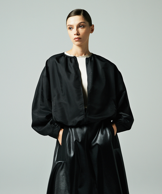 EAUVIRE ノーカラーショートブルゾン ライトグレー