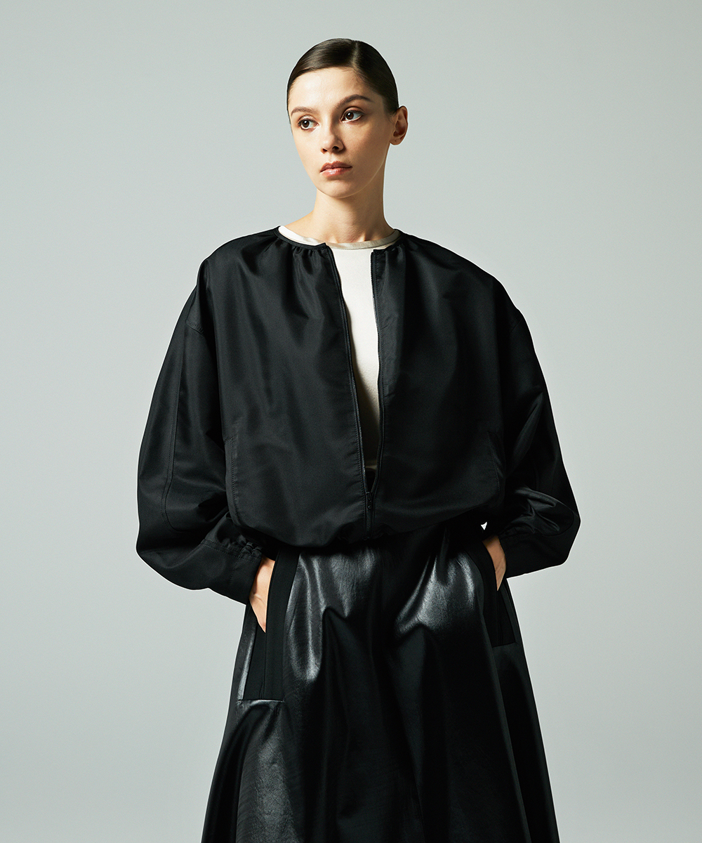 EAUVIRE ノーカラーショートブルゾン ライトグレー