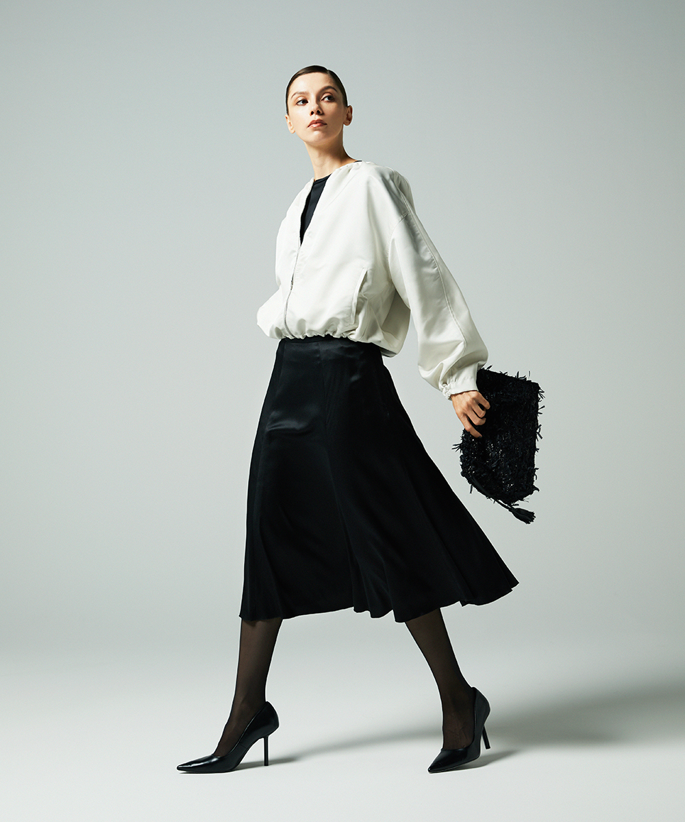 EAUVIRE ノーカラーショートブルゾン ライトグレー