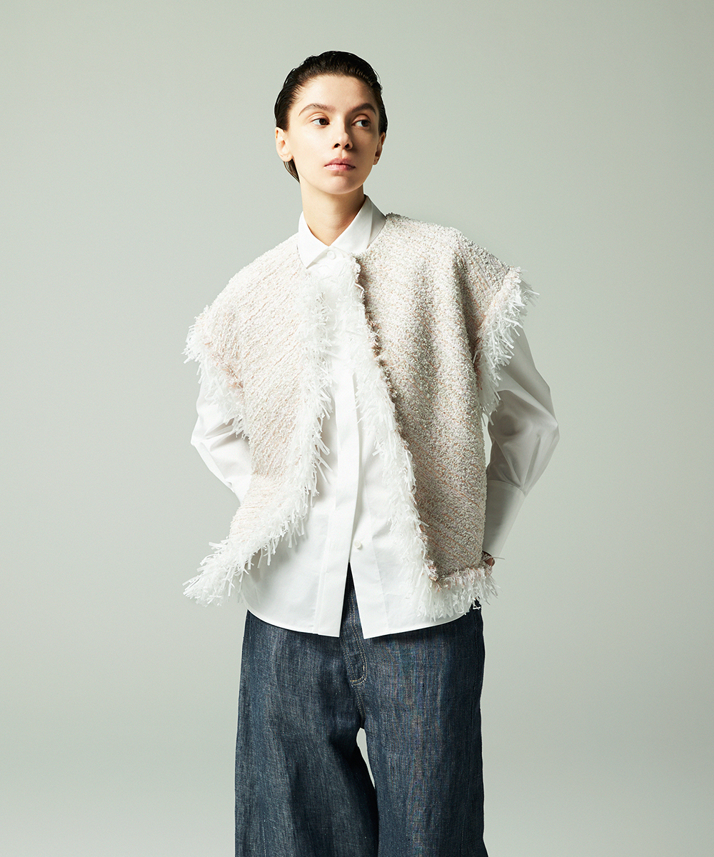 EAUVIRE ツイードフリンジジレ ピンク