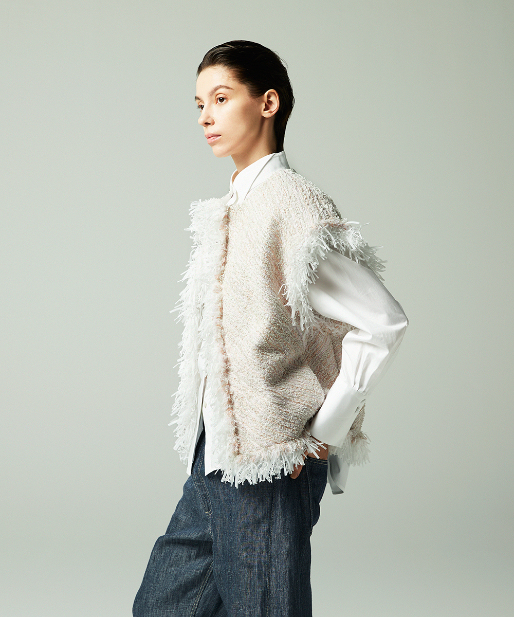 EAUVIRE ツイードフリンジジレ ピンク