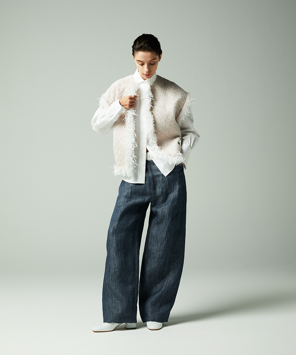 EAUVIRE ツイードフリンジジレ ピンク