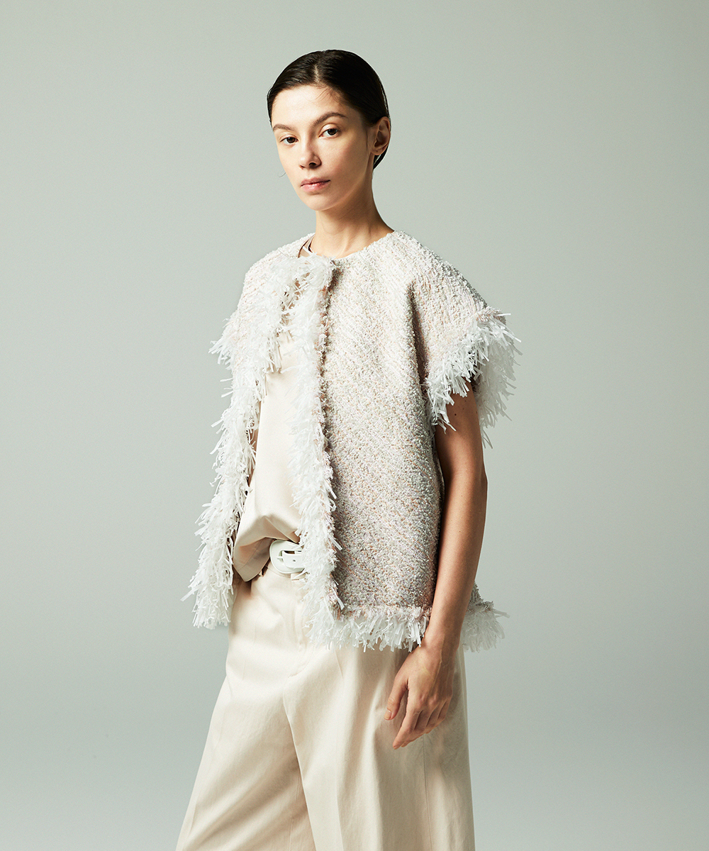 EAUVIRE ツイードフリンジジレ ピンク