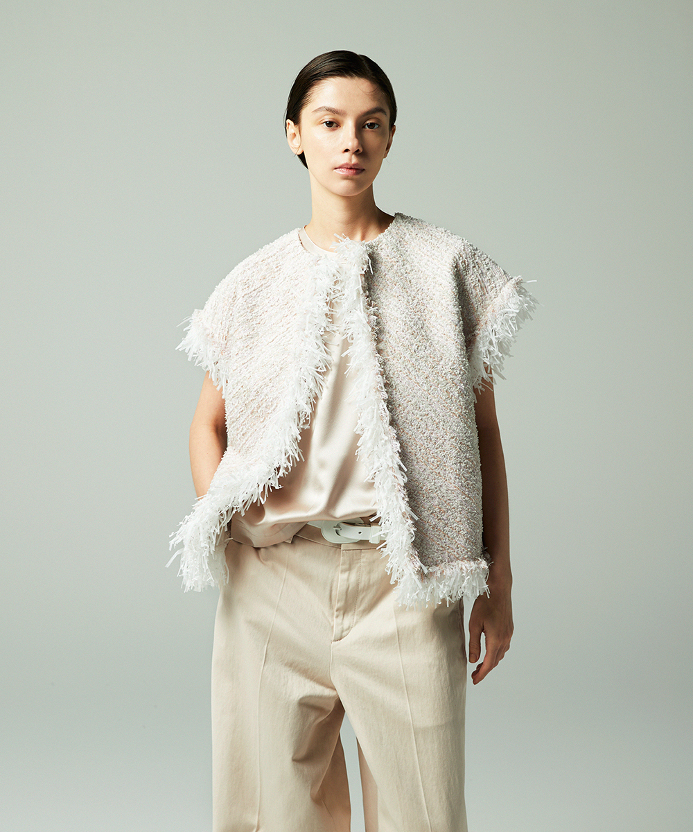 EAUVIRE ツイードフリンジジレ ピンク