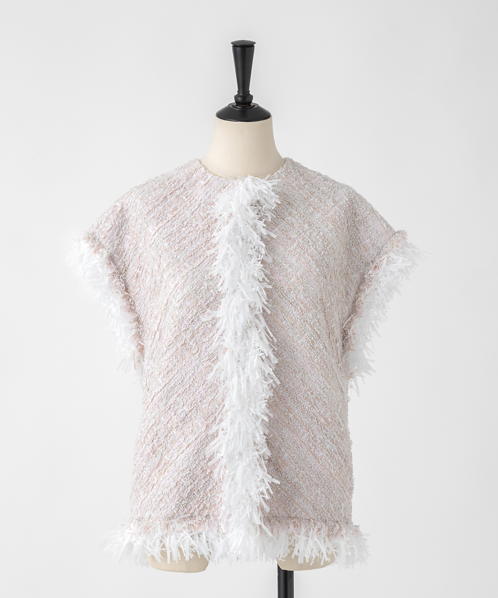 EAUVIRE ツイードフリンジジレ ピンク