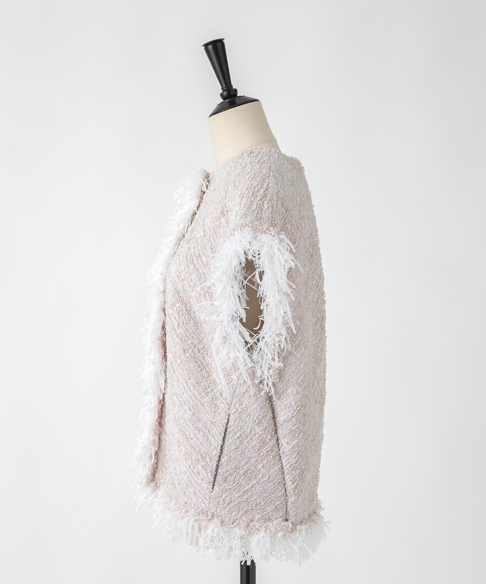 EAUVIRE ツイードフリンジジレ ピンク