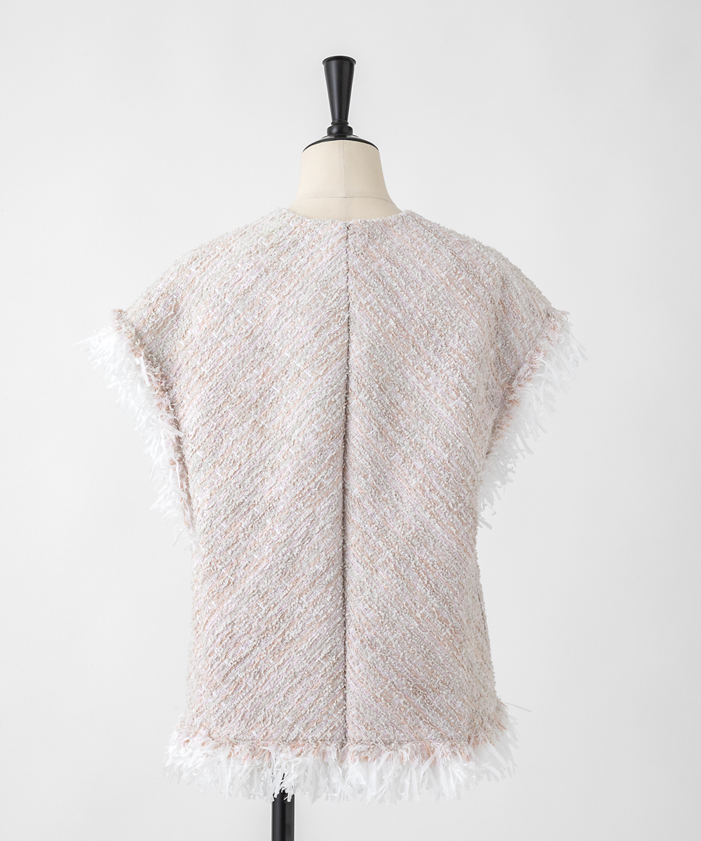 EAUVIRE ツイードフリンジジレ ピンク