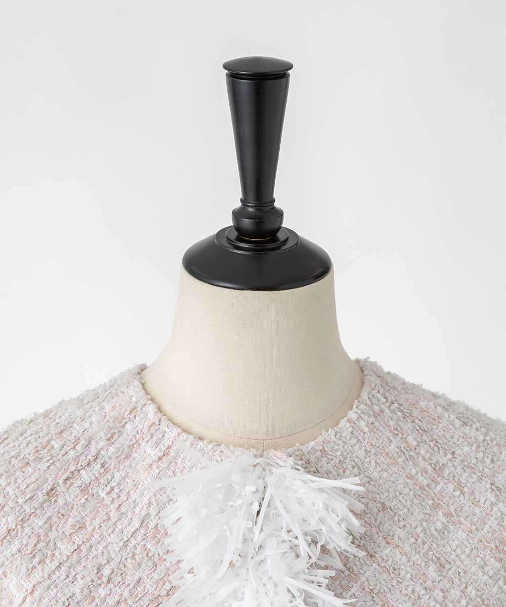 EAUVIRE ツイードフリンジジレ ピンク