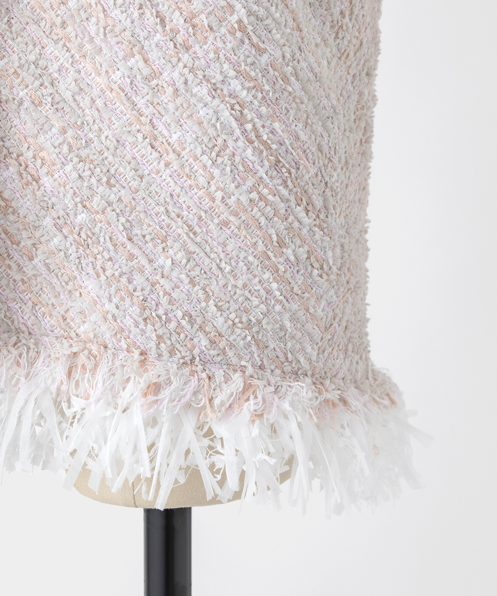 EAUVIRE ツイードフリンジジレ ピンク