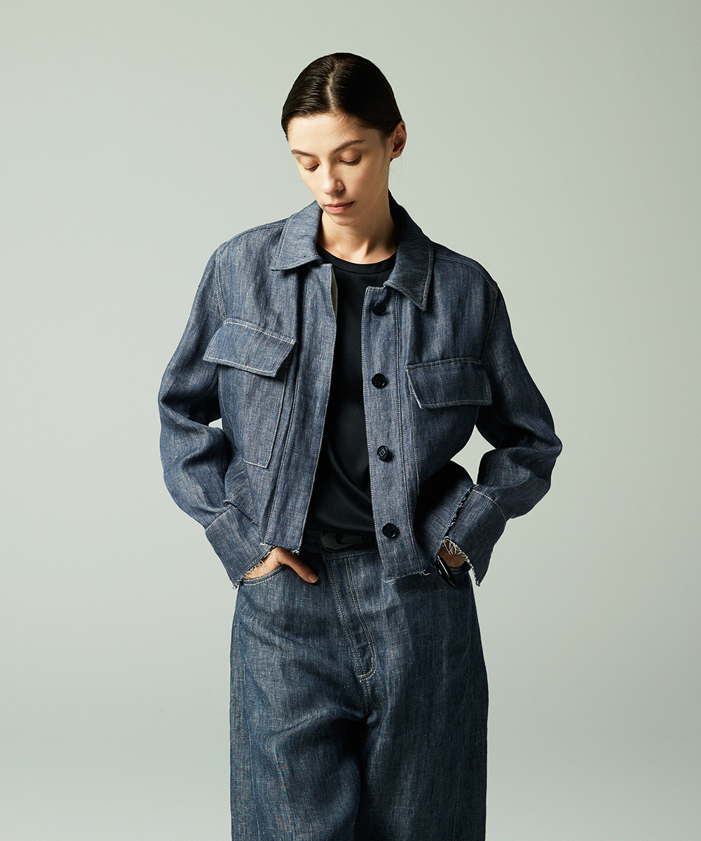 EAUVIRE ダブルリネンデニムシャツジャケット ブルー