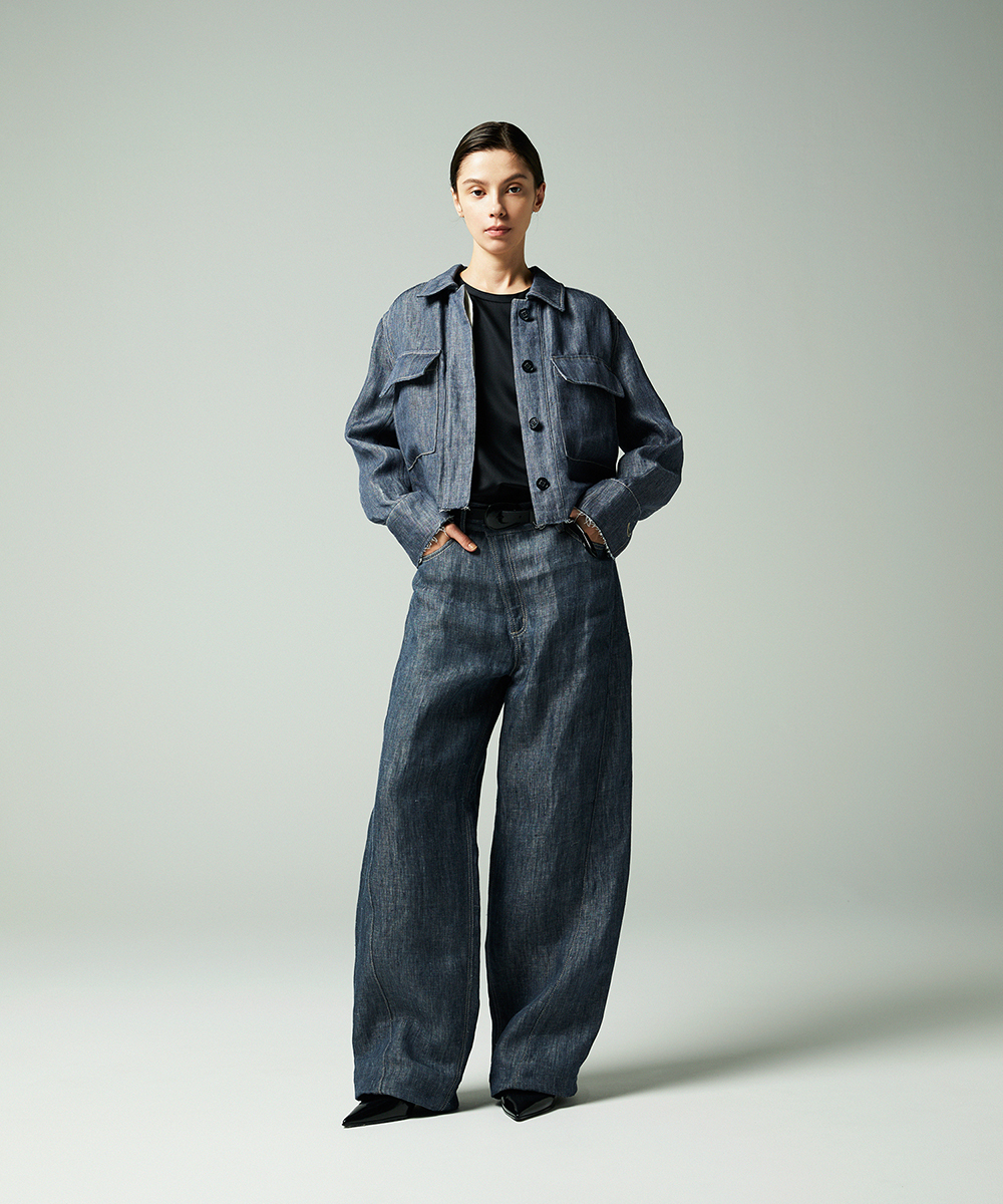 EAUVIRE ダブルリネンデニムシャツジャケット ブルー