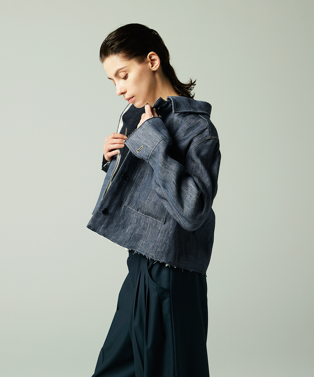 EAUVIRE ダブルリネンデニムシャツジャケット ブルー