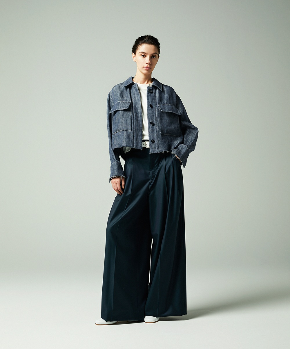 EAUVIRE ダブルリネンデニムシャツジャケット ブルー