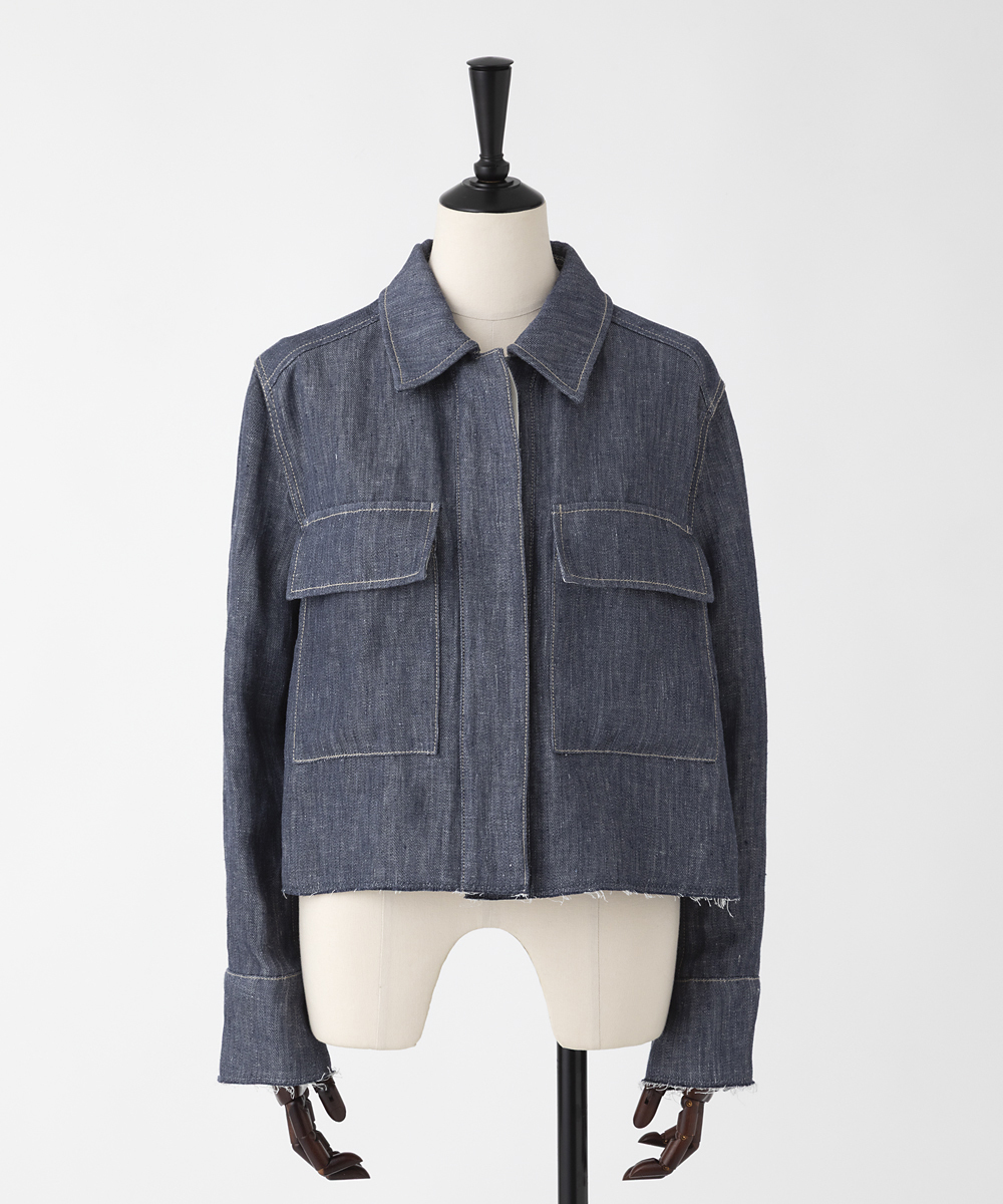 EAUVIRE ダブルリネンデニムシャツジャケット ブルー