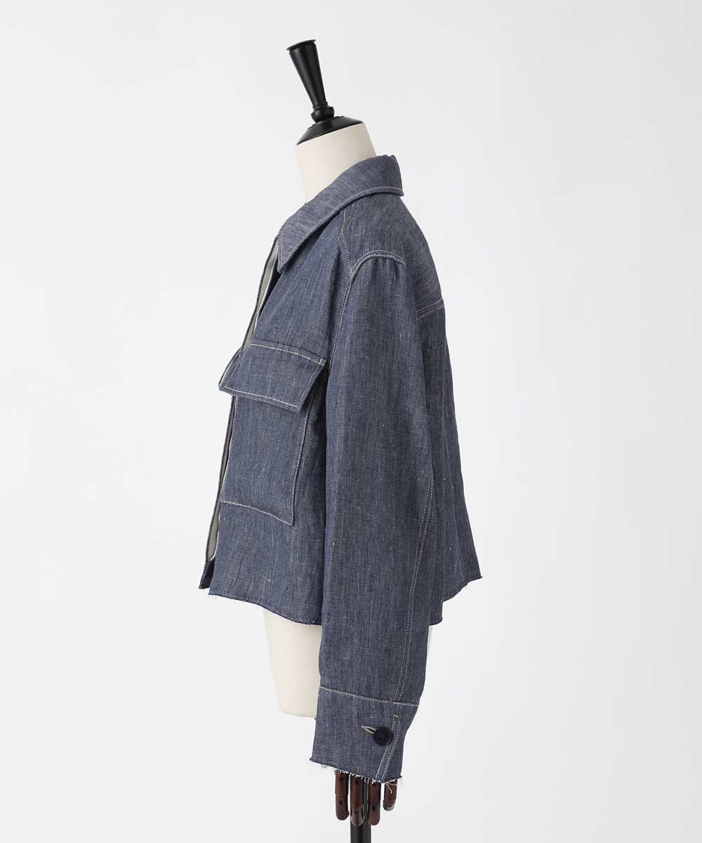 EAUVIRE ダブルリネンデニムシャツジャケット ブルー