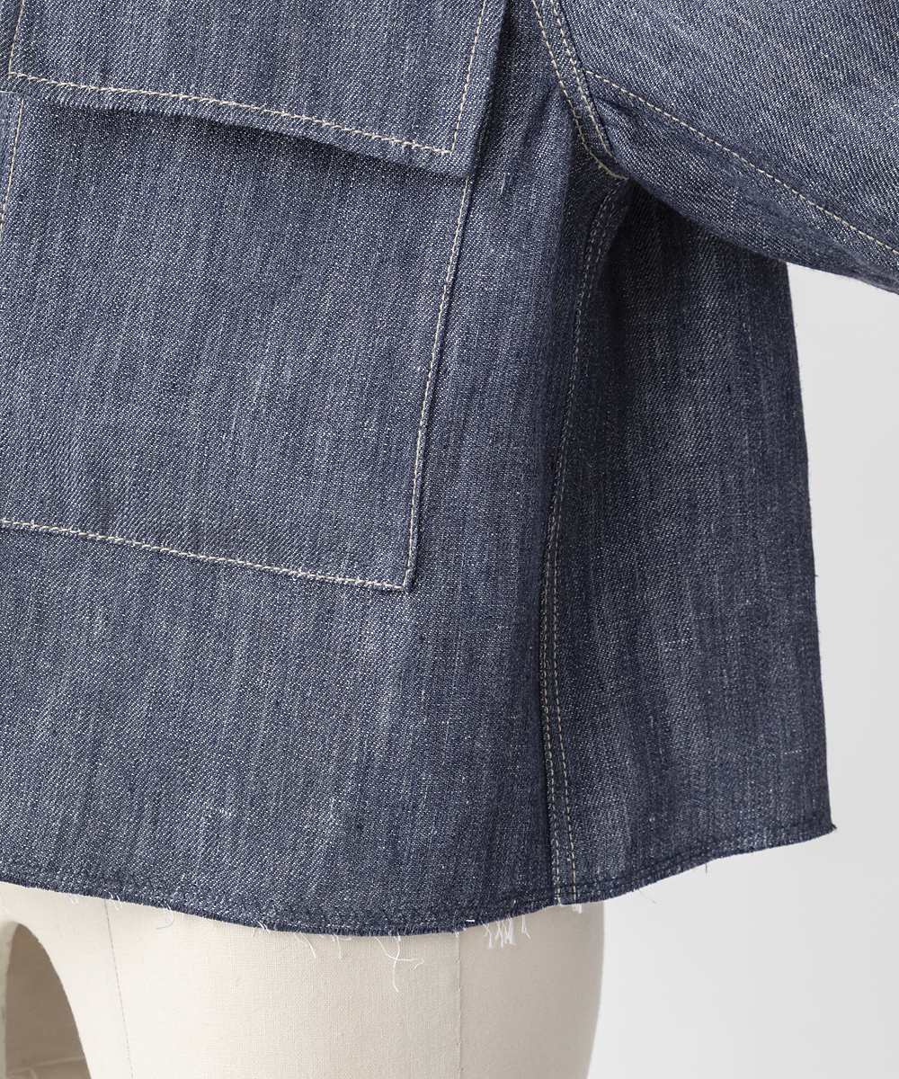 EAUVIRE ダブルリネンデニムシャツジャケット ブルー