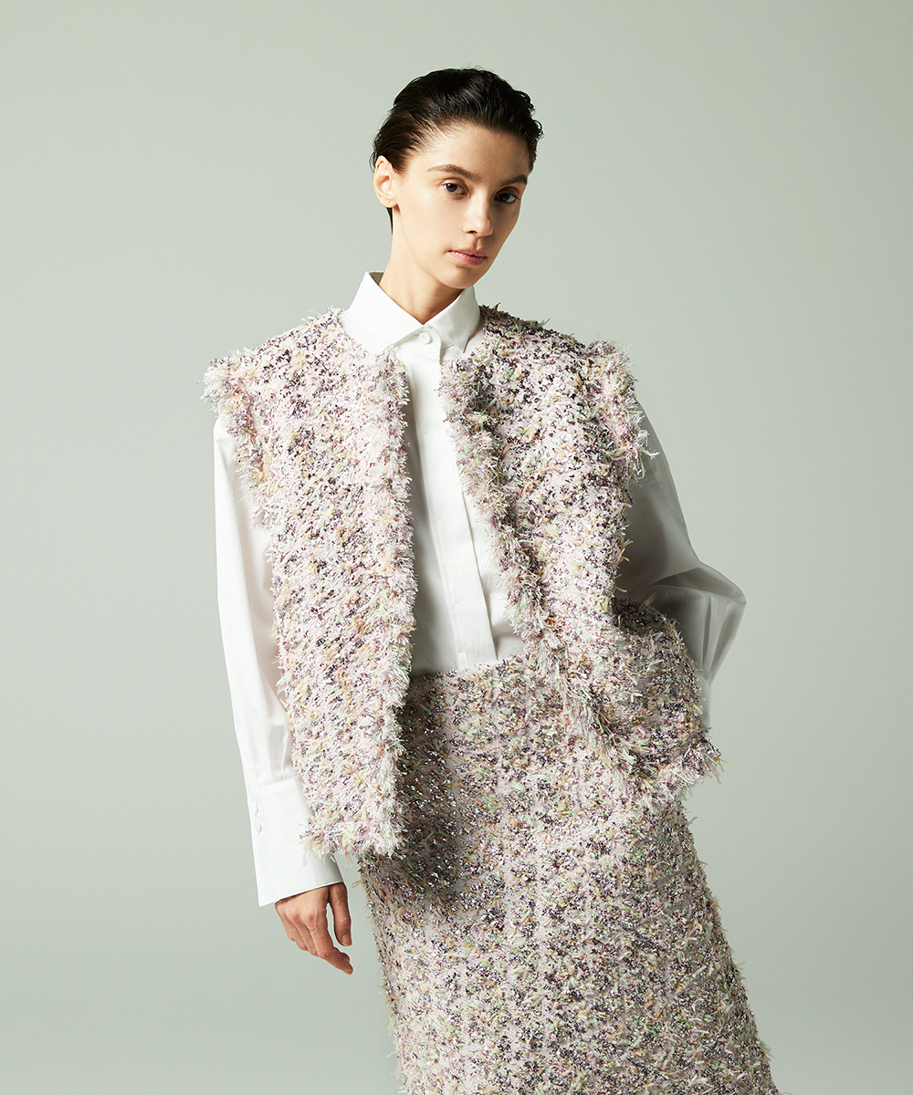 EAUVIRE リボンツイードジレ ピンク