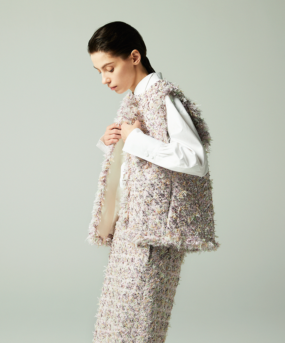 EAUVIRE リボンツイードジレ ピンク