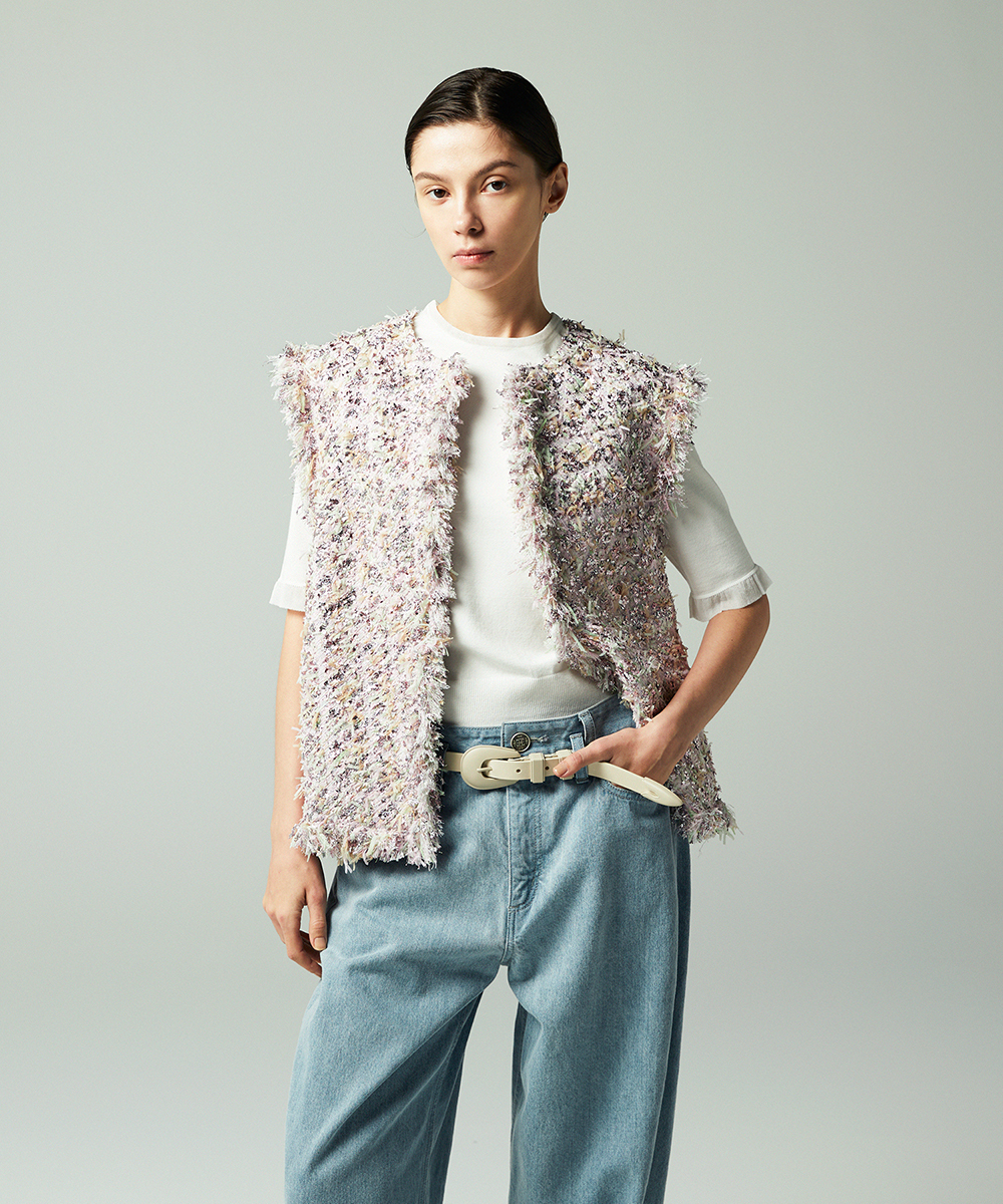 EAUVIRE リボンツイードジレ ピンク