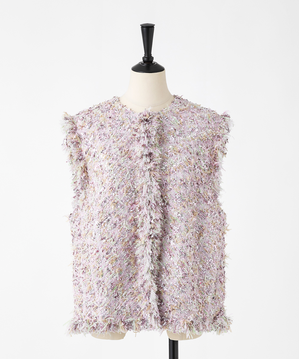 EAUVIRE リボンツイードジレ ピンク