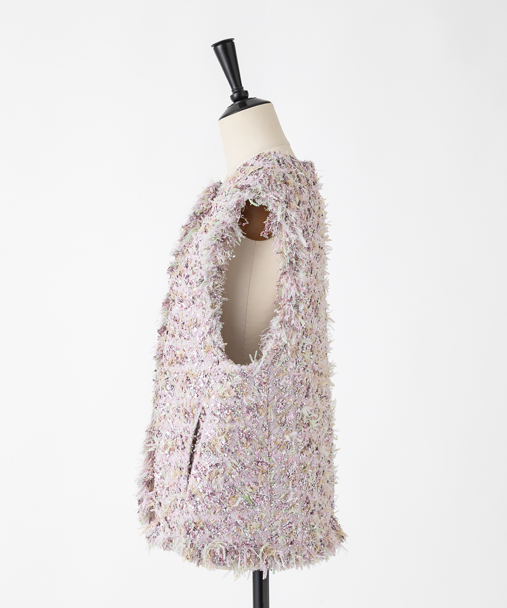 EAUVIRE リボンツイードジレ ピンク