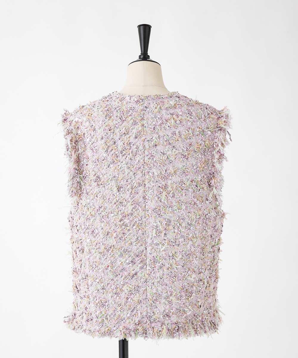 EAUVIRE リボンツイードジレ ピンク