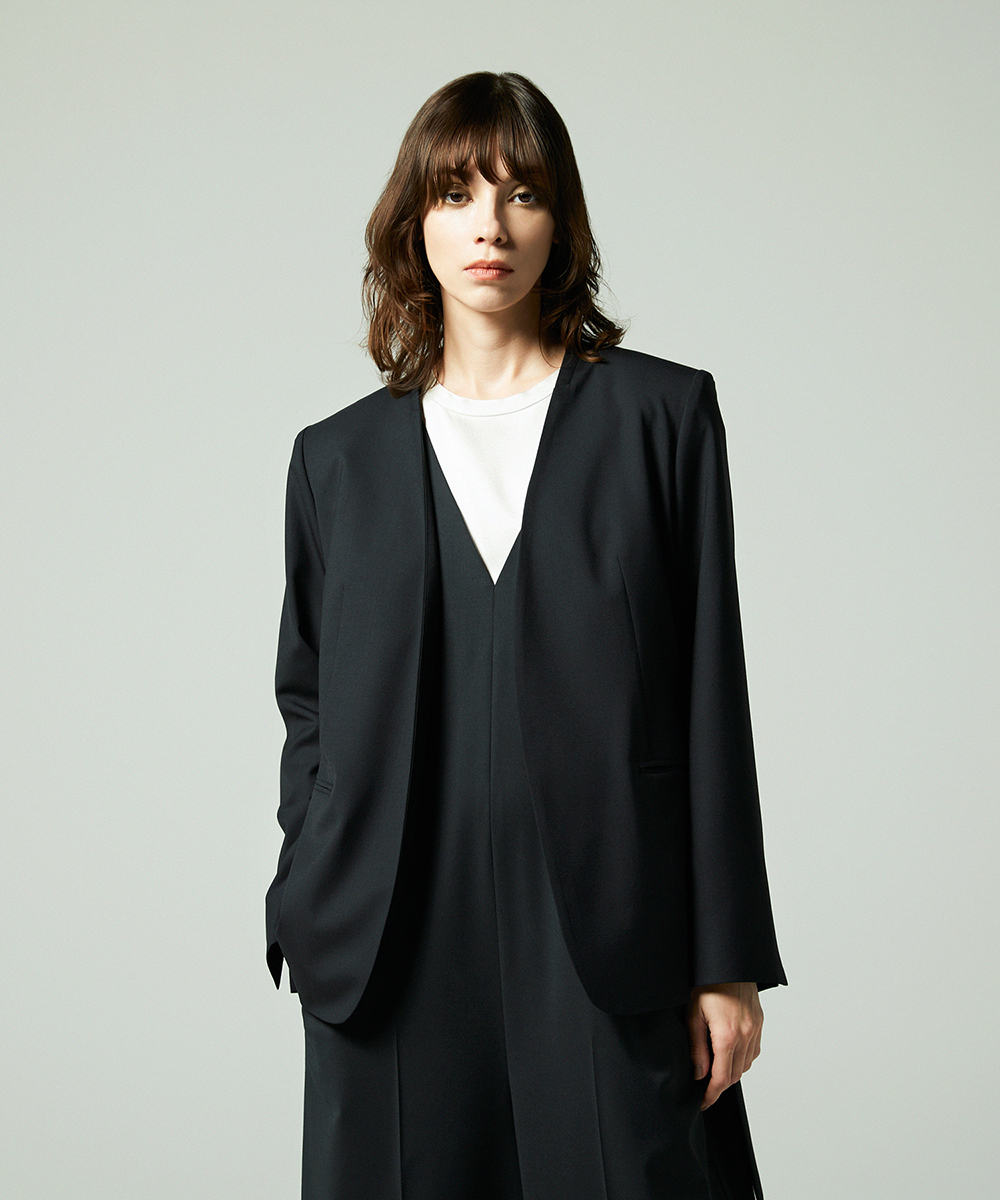 EAUVIRE サマーウールノーカラージャケット ブラック