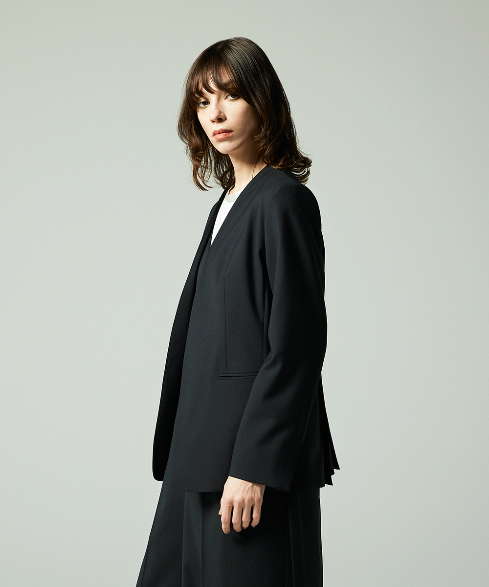 EAUVIRE サマーウールノーカラージャケット ブラック