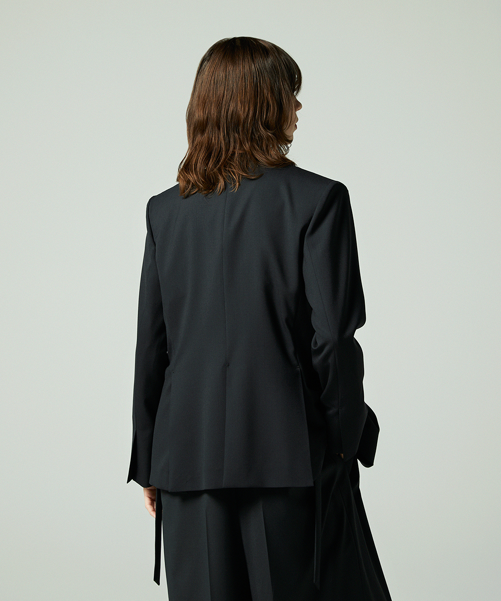 EAUVIRE サマーウールノーカラージャケット ブラック