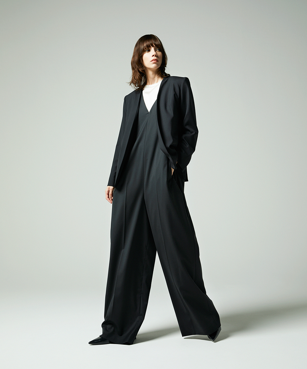 EAUVIRE サマーウールノーカラージャケット ブラック