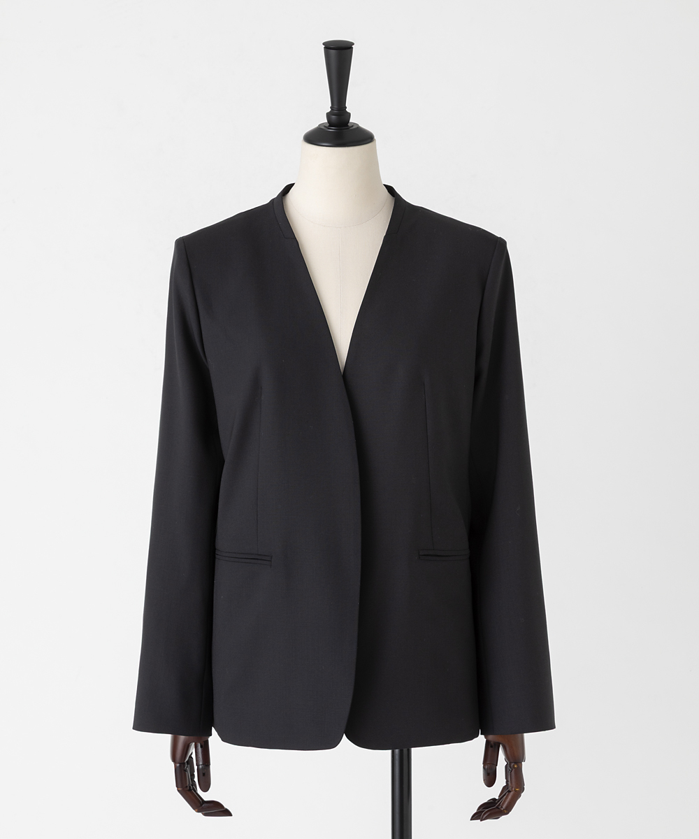 EAUVIRE サマーウールノーカラージャケット ブラック