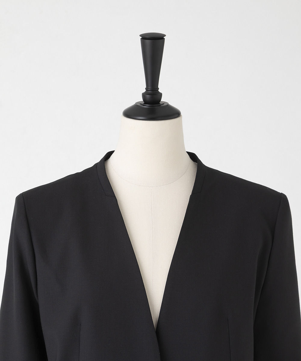 EAUVIRE サマーウールノーカラージャケット ブラック