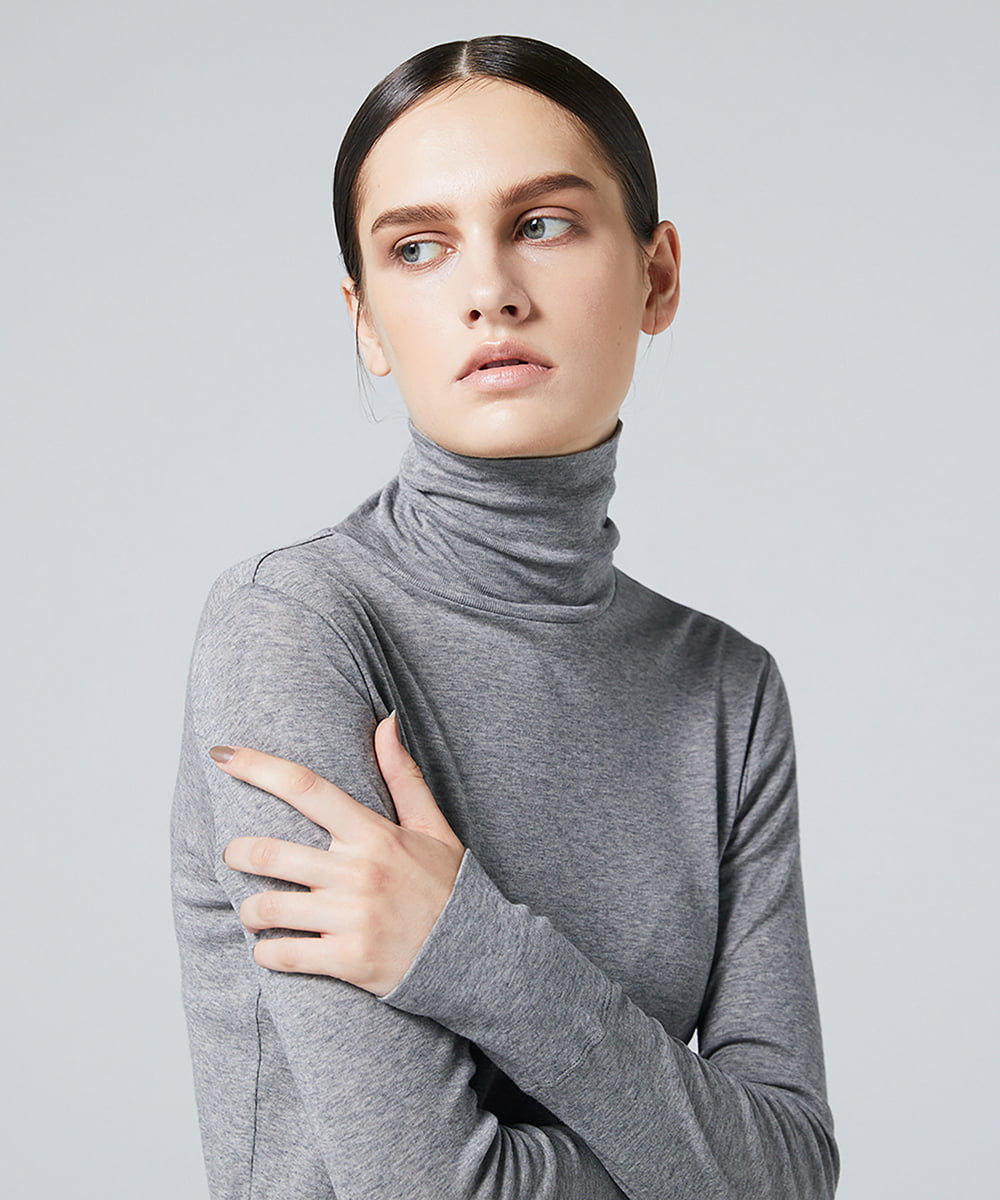 EAUVIRE コットンカシミヤタートルネックカットソー ライトグレー