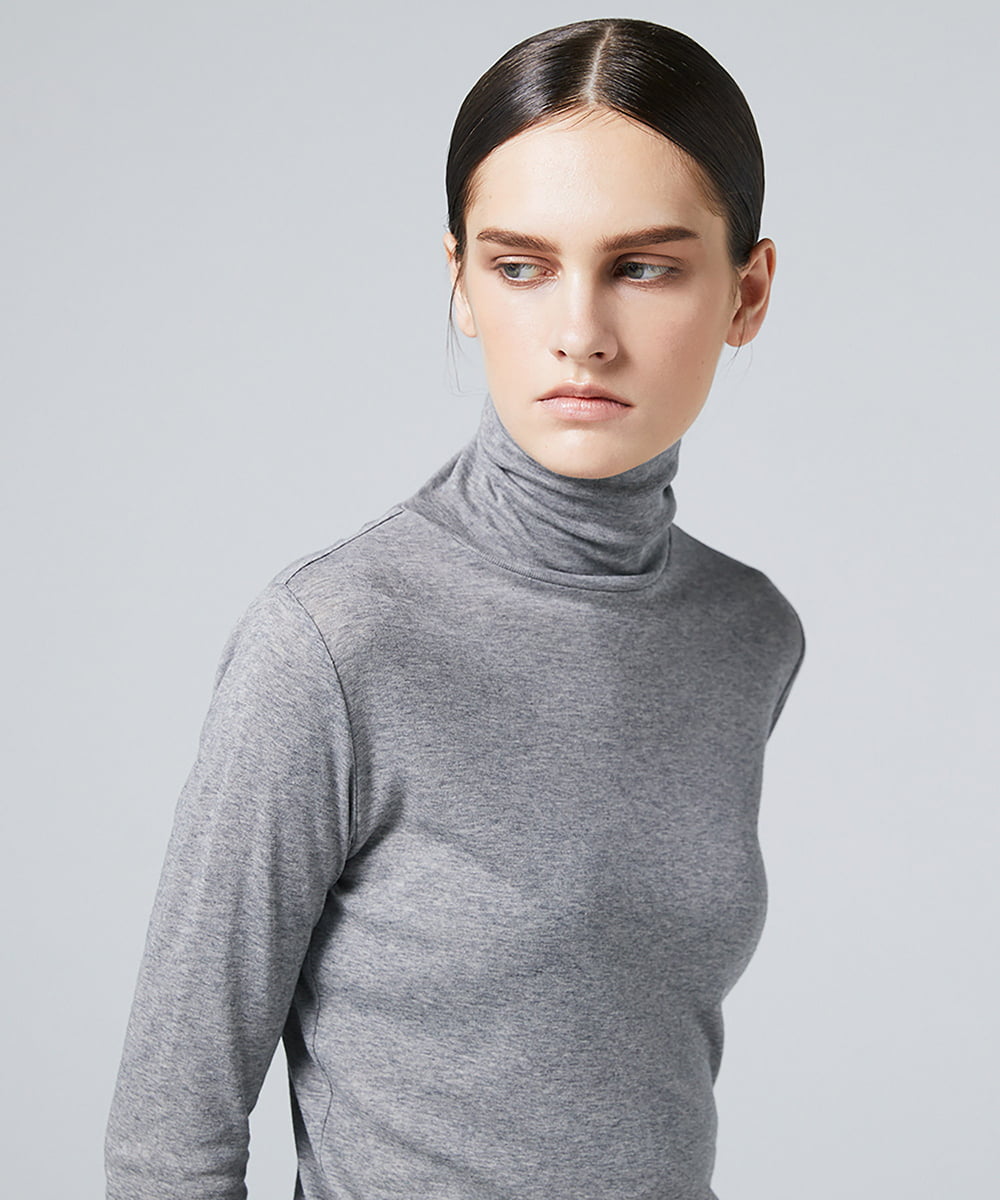 EAUVIRE コットンカシミヤタートルネックカットソー ライトグレー