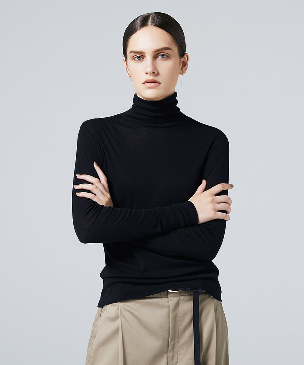 EAUVIRE コットンカシミヤタートルネックカットソー ライトグレー