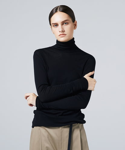 EAUVIRE コットンカシミヤタートルネックカットソー ライトグレー