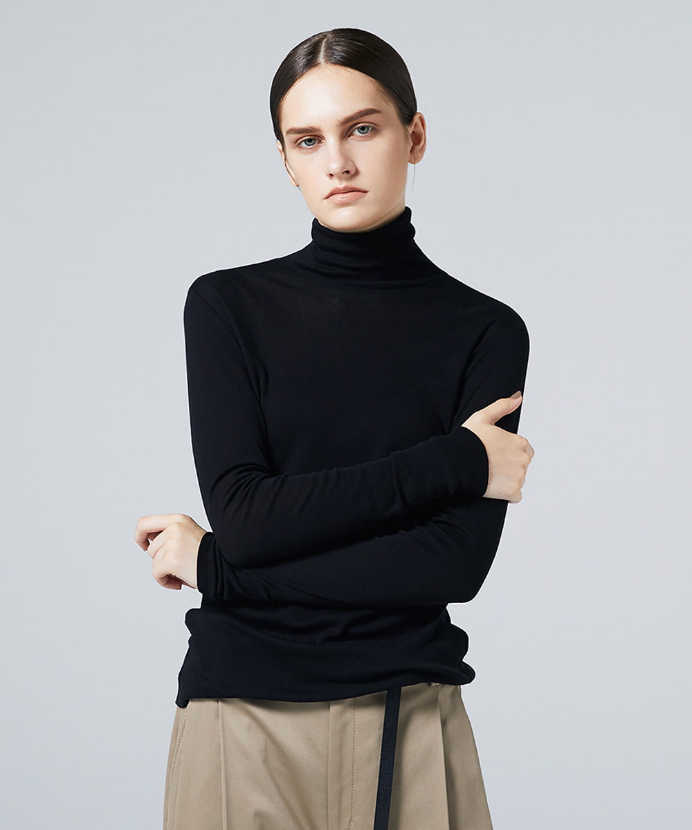 EAUVIRE コットンカシミヤタートルネックカットソー ライトグレー