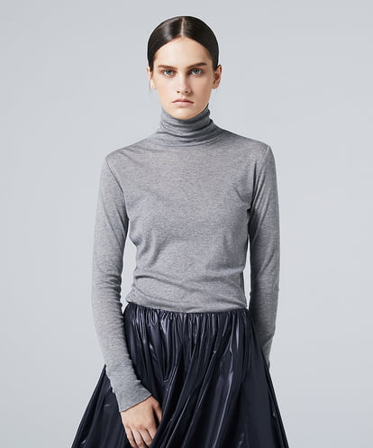 EAUVIRE コットンカシミヤタートルネックカットソー ライトグレー