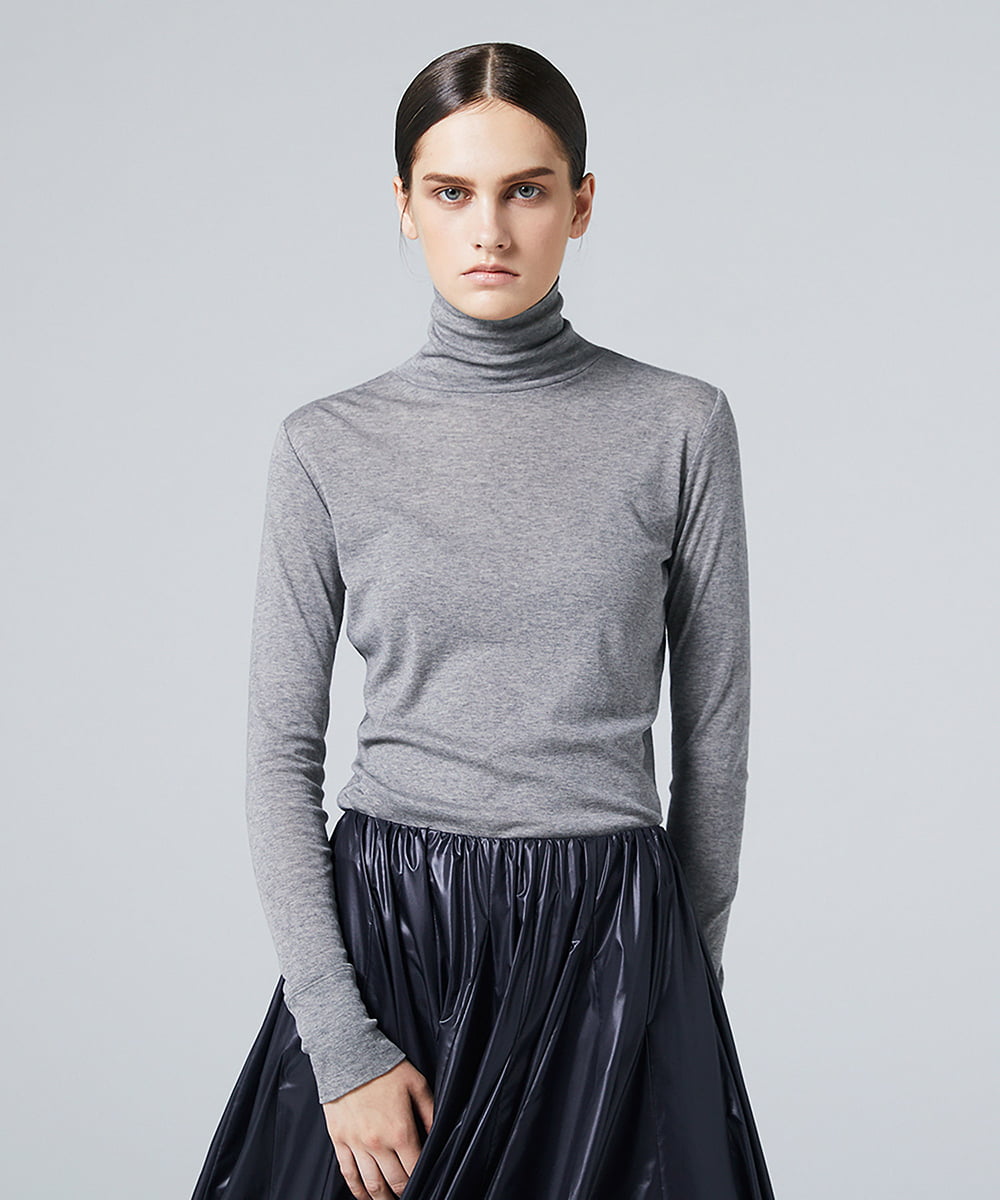 EAUVIRE コットンカシミヤタートルネックカットソー ライトグレー