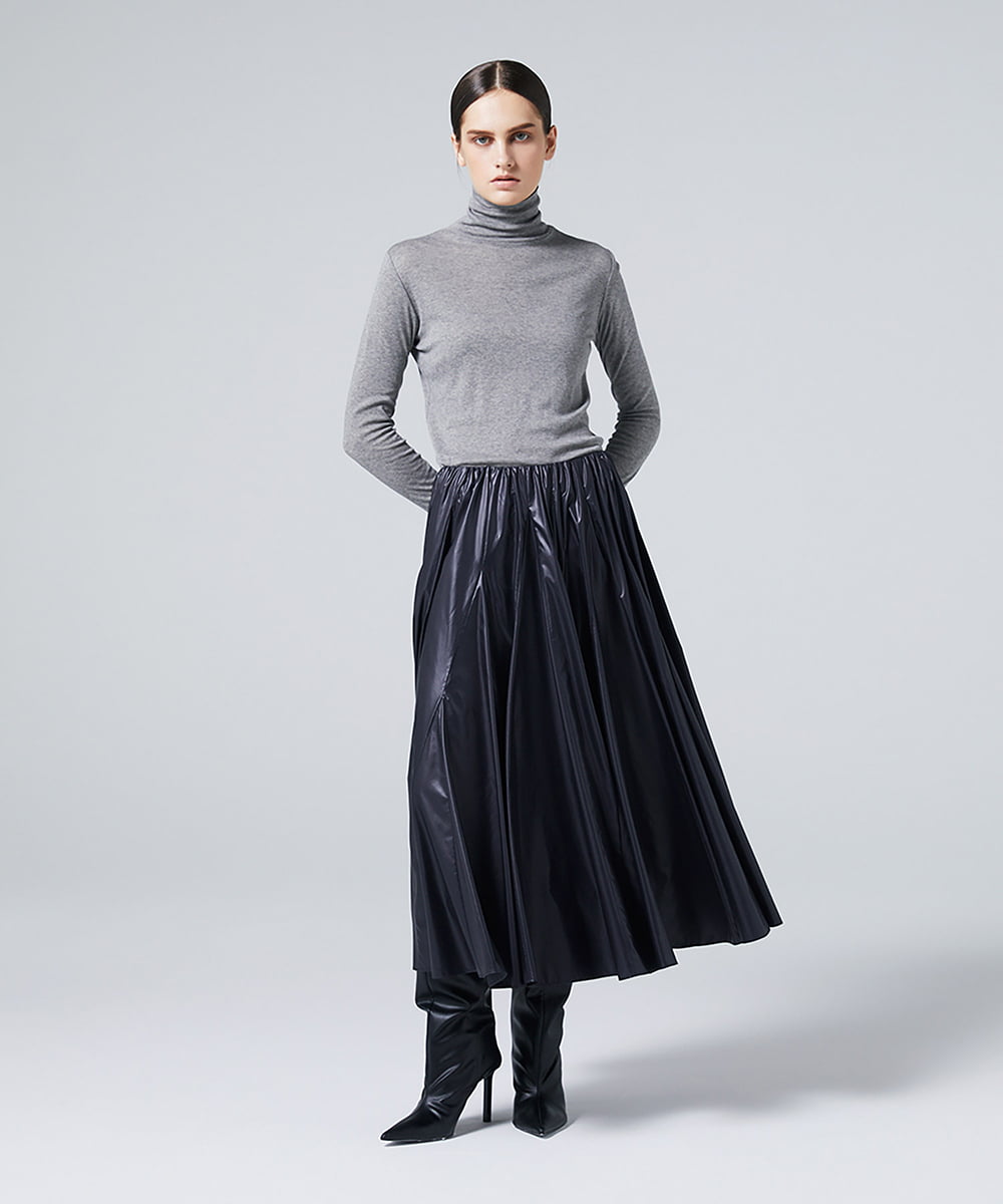 EAUVIRE コットンカシミヤタートルネックカットソー ライトグレー